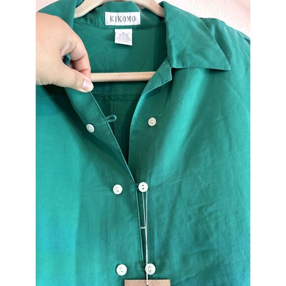 NWT Vintage KIKOMO 100% Silk Green Button Up Womens Size Small - Picture 5 of 8